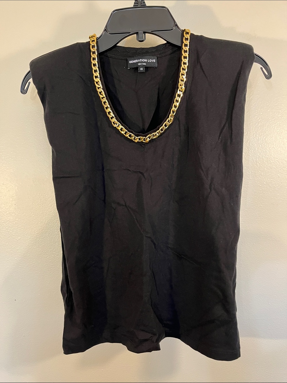 Generation Love Black Sleeveless Tank with Gold Chain Trim